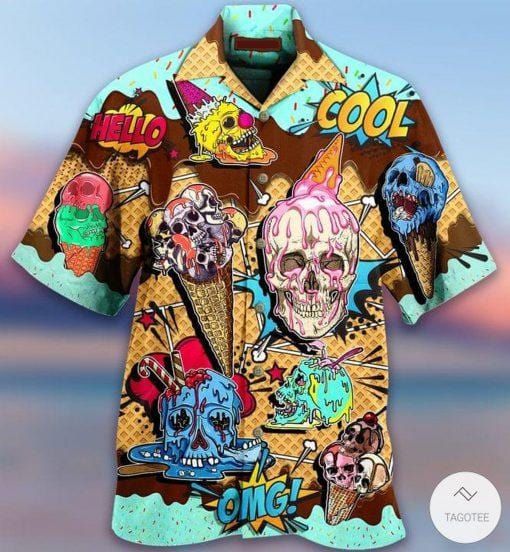 Felacia [Hawaii Shirt] Ice Cream So Cool Skull Hawaiian Aloha Shirt #L-ZX2576